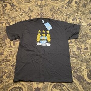 Manchester City Old Logo Front Graphic Black T Shirt Youth Size XL New A